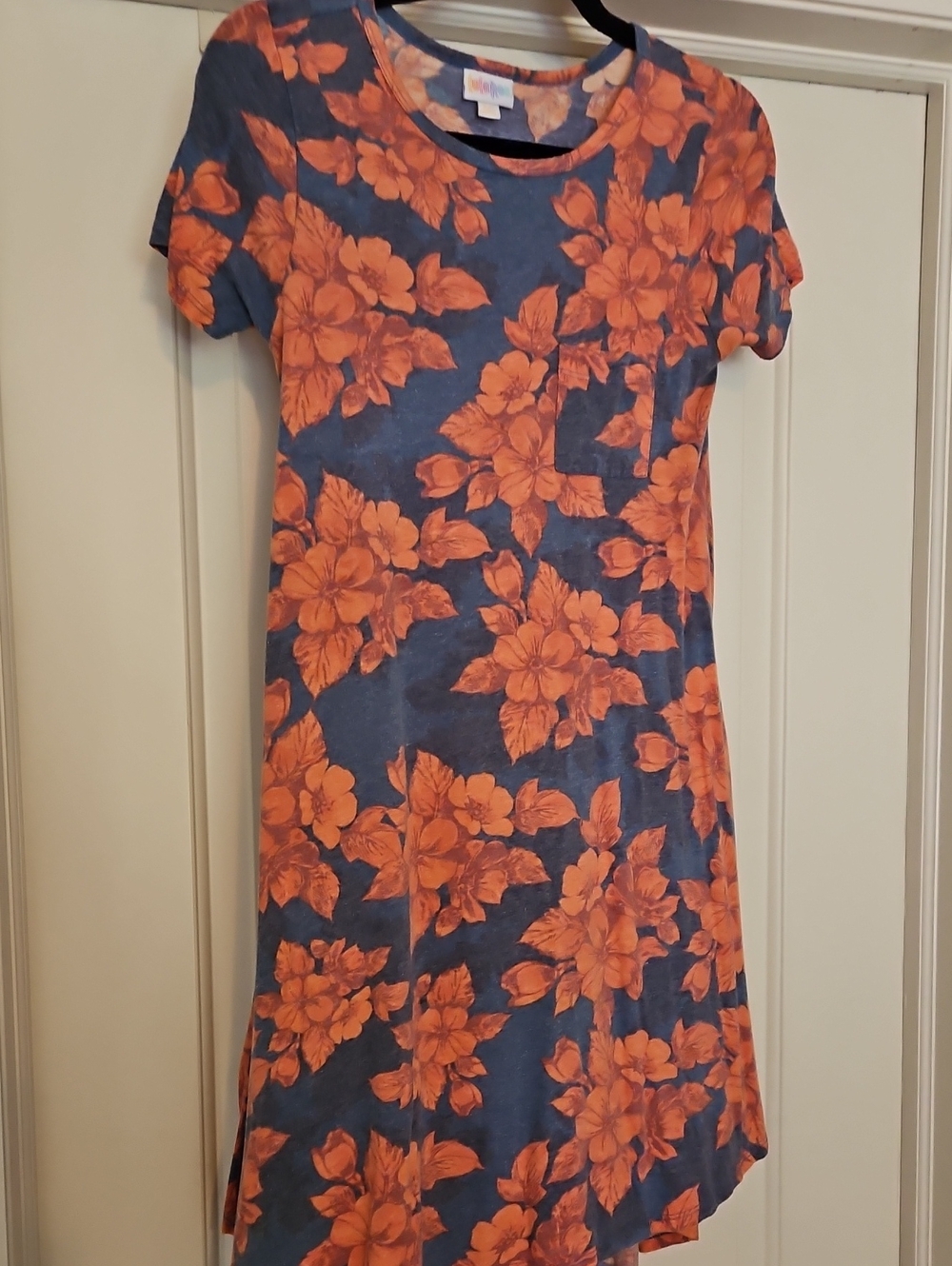 LuLaRoe Blue Midi Dress with Orange Floral Print